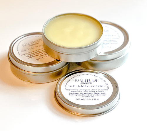 soft hold beard balm in a 2 ounce tin