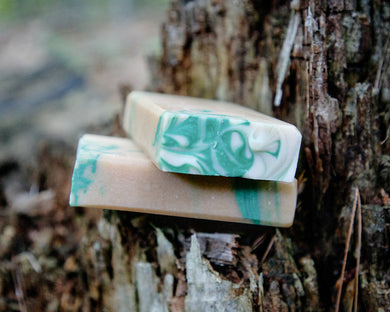 Handmade goat milk soap bar scented with crisp apple, small-batch artisan soap from the Adirondacks